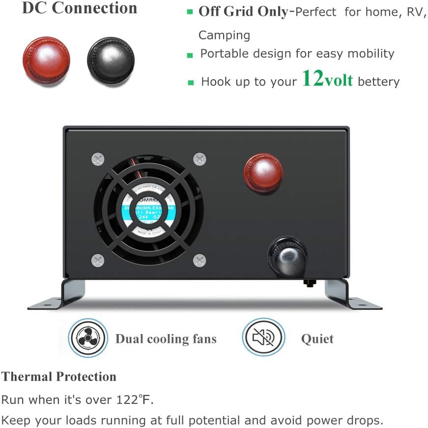 500W Pure Sine Wave Power Inverter DC 12V to 110V AC with Remote Controller P55593