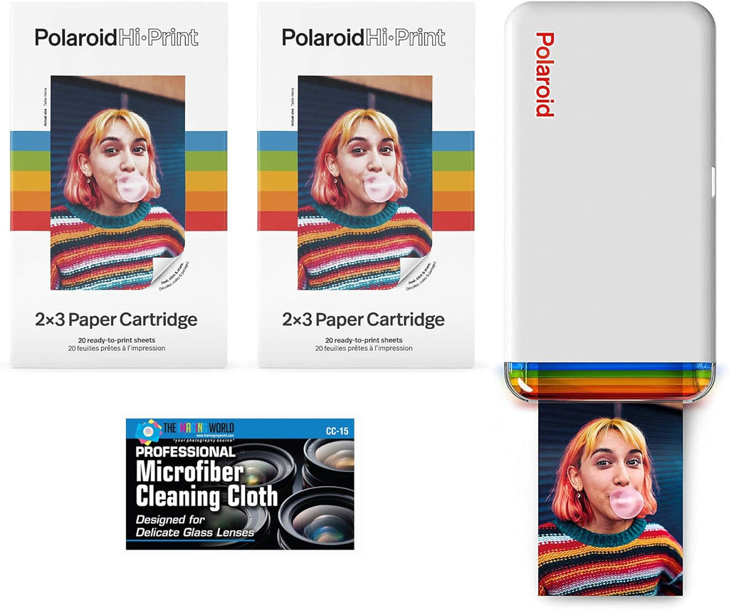 2x3 Pocket Photo Printer with 2 Paper Cartridges (40 Sheets) and Microfiber Cloth P4628