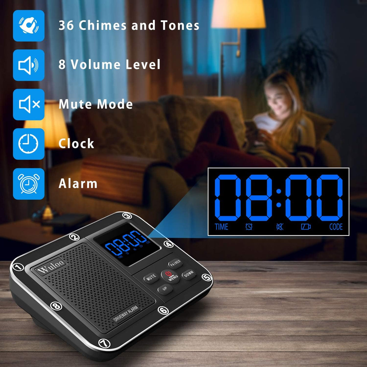 Solar Driveway Alarm Wireless Outdoor Motion Sensor Detector System with Rechargeable Battery Weatherproof Mute Mode W299008