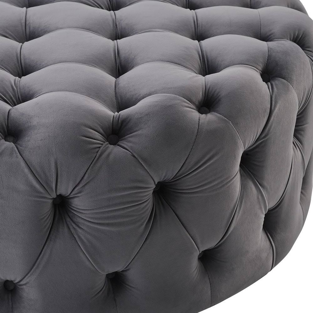Tufted Velvet Round Ottoman with Casters U473119