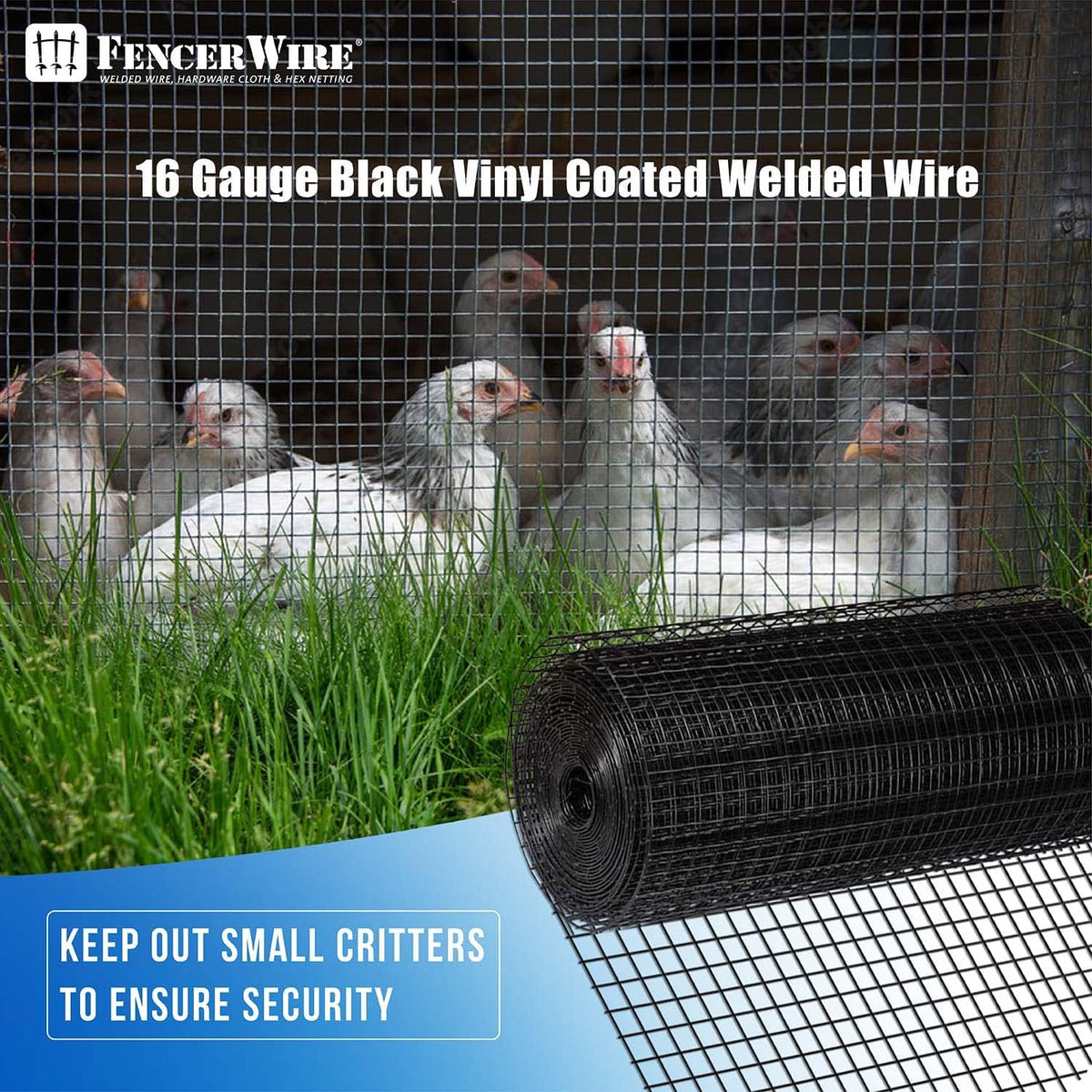 16 Gauge Black Vinyl Coated Welded Wire Mesh, 1" x 1" Mesh Size, Pack of 2 M42752
