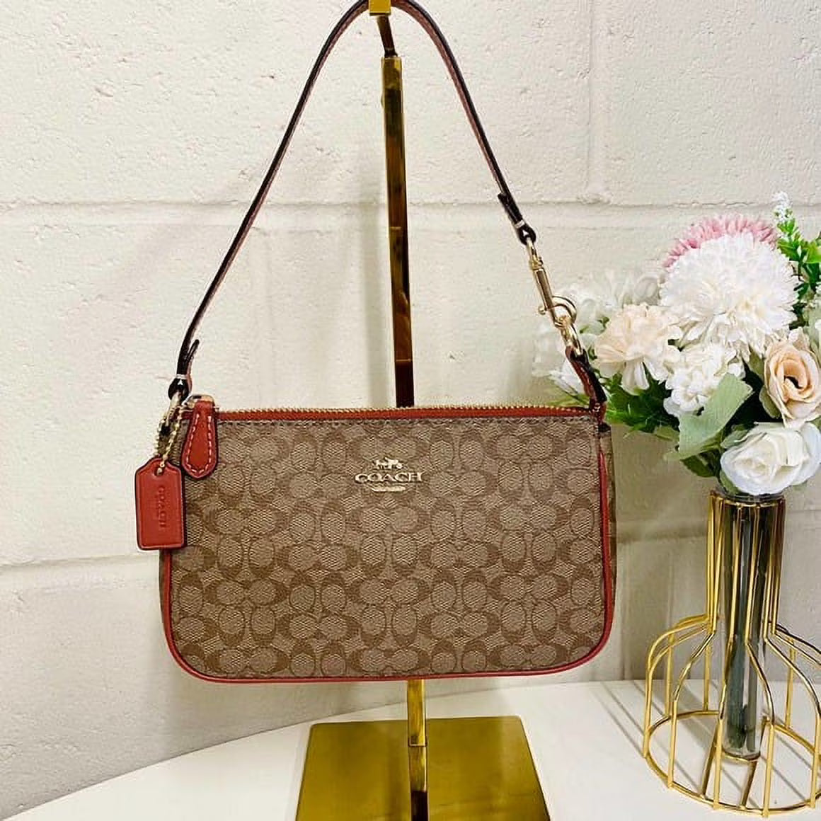 Khaki Terracotta Colorblock Canvas Bag L5609