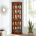 Walnut Corner Curio Cabinet with 5 Shelves and Lighting System Y214510