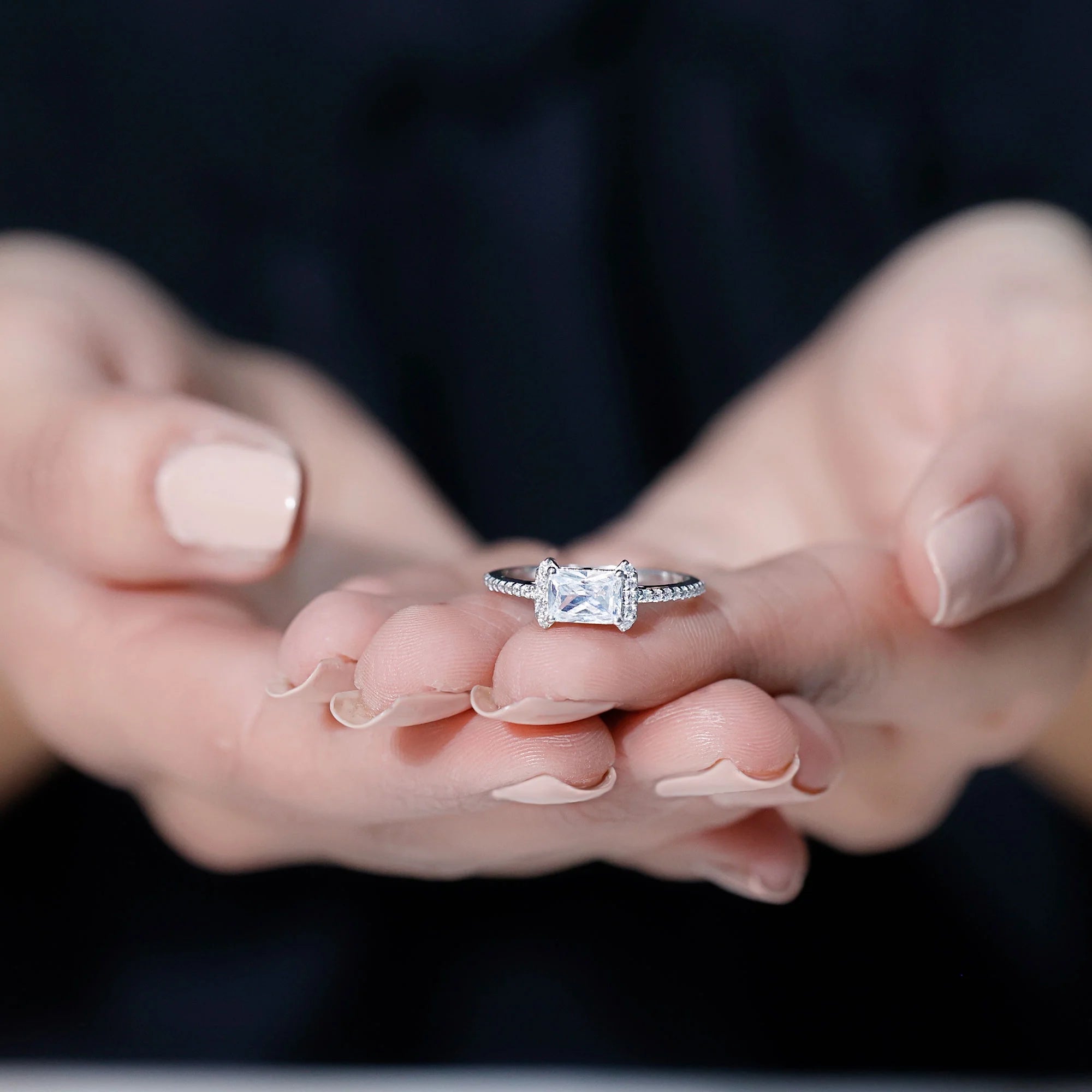 Emerald Cut Zircon Engagement Ring, 925 Sterling Silver, 5X7 mm, 2 Carat, US 4.00 H3579