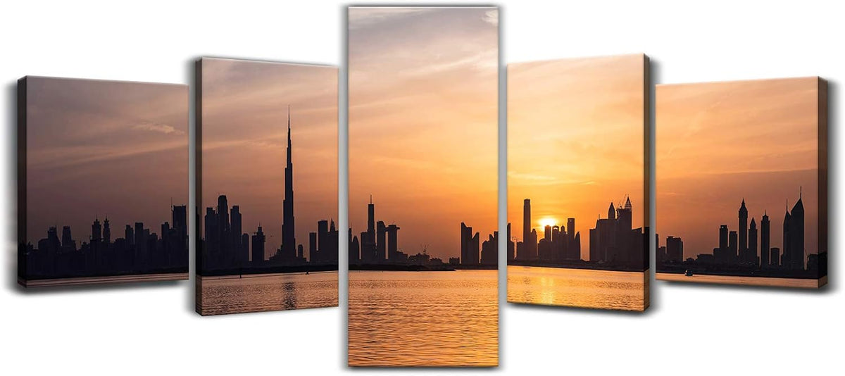 Black and White Cityscape Canvas Print Framed Wall Art 50x24inch D863