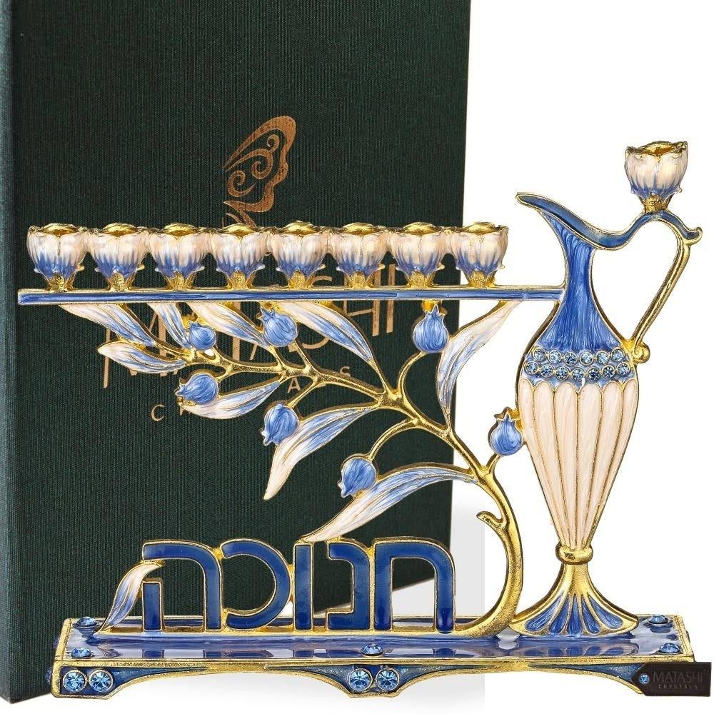 Blue Enamel Menorah Candelabra J2321