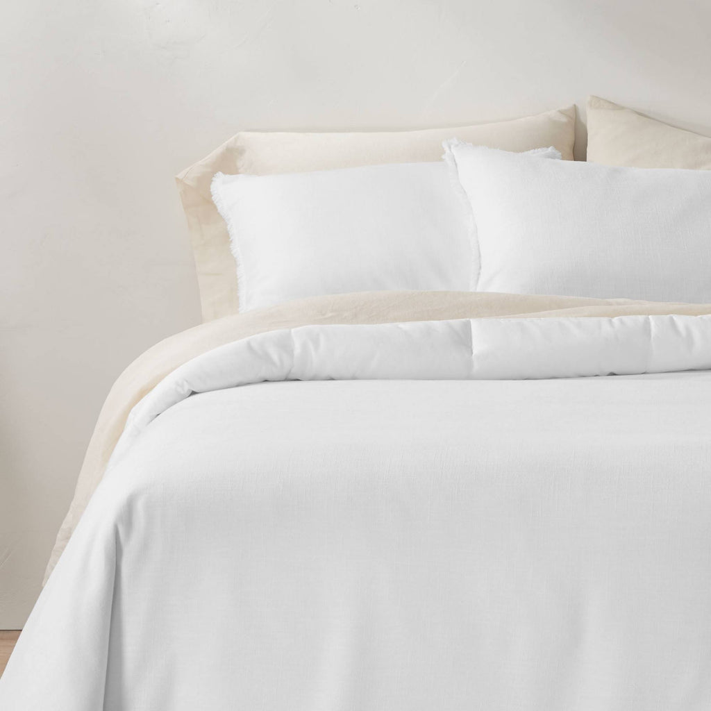 White Linen Blend Comforter & Sham Set D39274