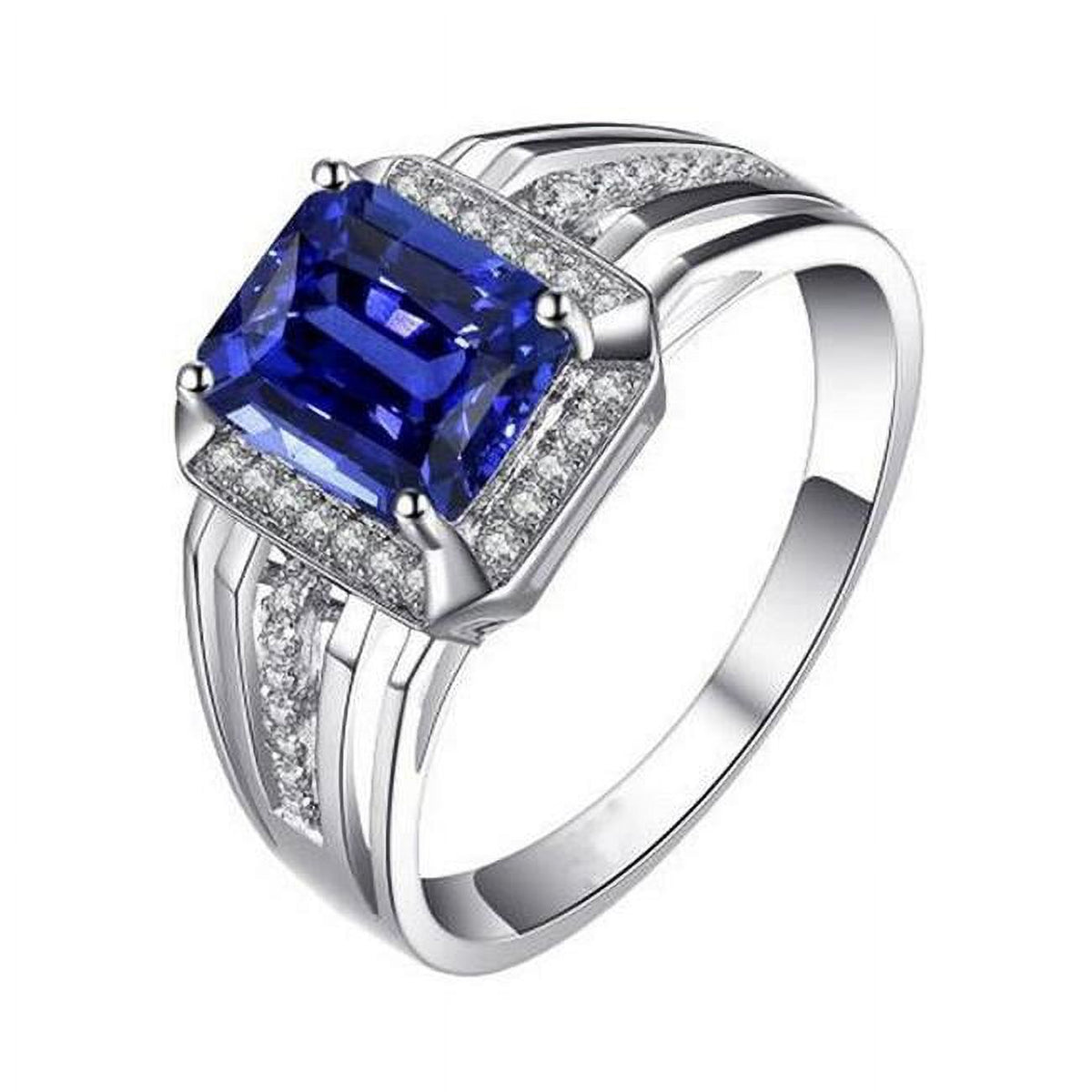 3 CT Diamond Radiant Ceylon Sapphire Split Shank Wedding Ring, Gold - Size 6.5 P17362