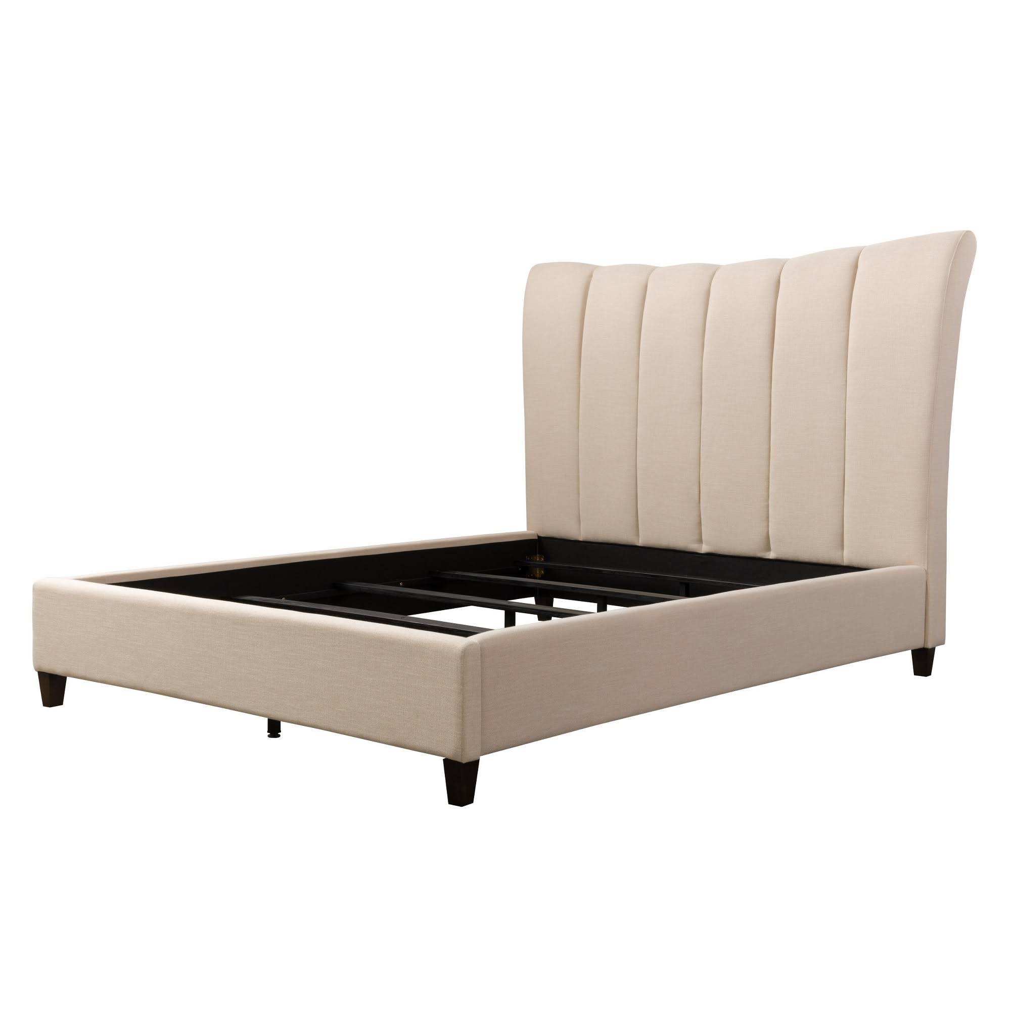 Cream Fabric Channel-Tufted Bed Frame Queen L917862