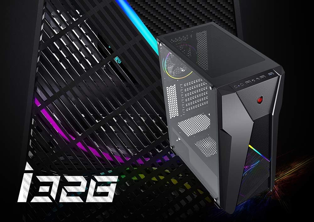 ATX Desktop Gaming Computer Case with Tempered Glass Side Panel J643026