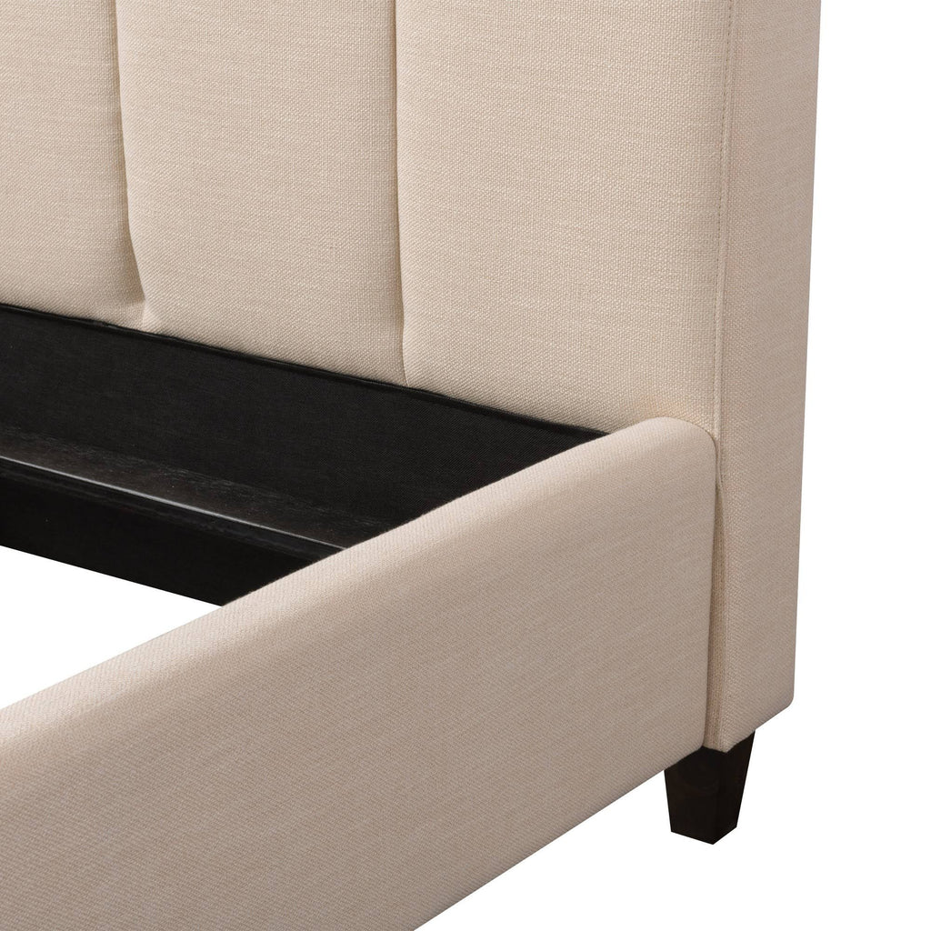 Cream Fabric Channel-Tufted Bed Frame Queen L917862