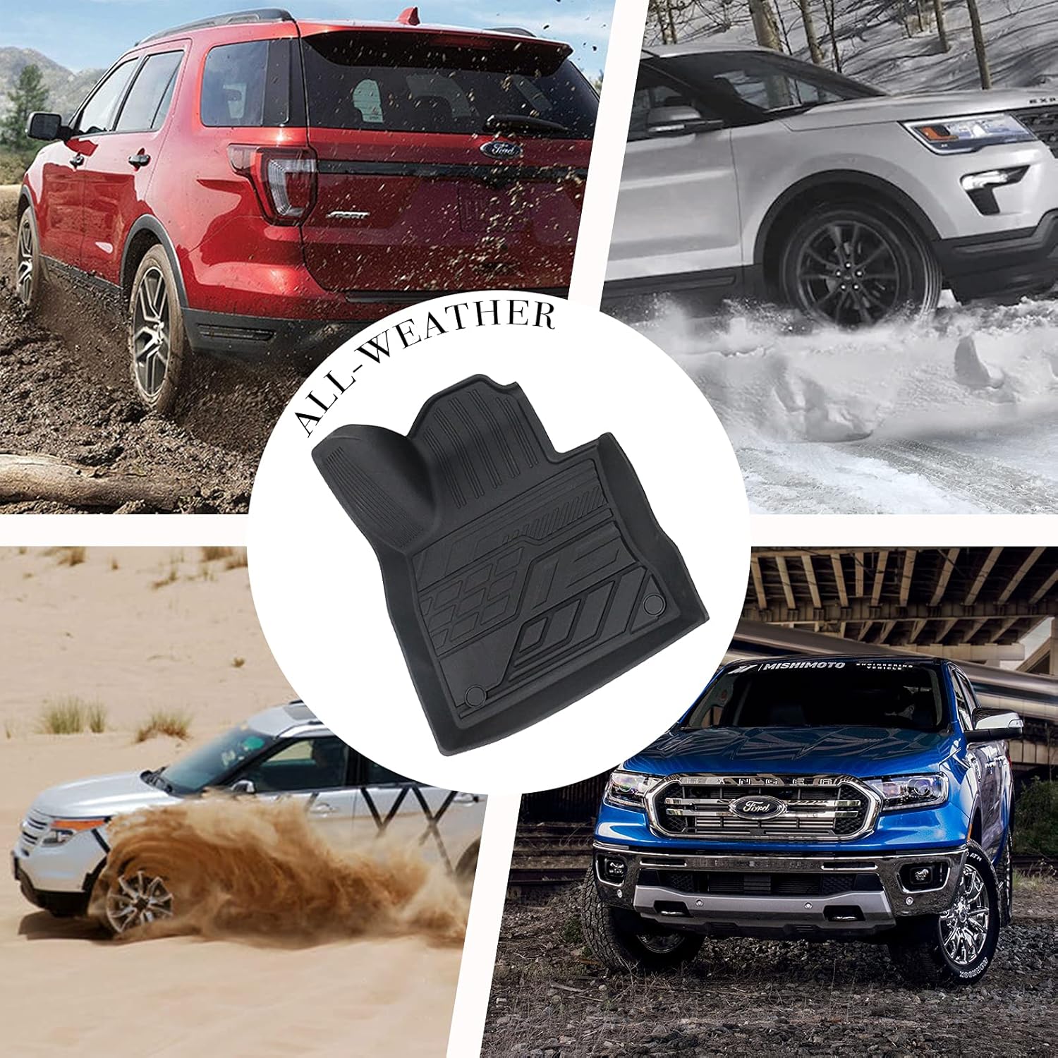 3D Design All Weather TPE Floor Liners for Ford Explorer 2019 2021, 1st and 2nd Row Black P4941