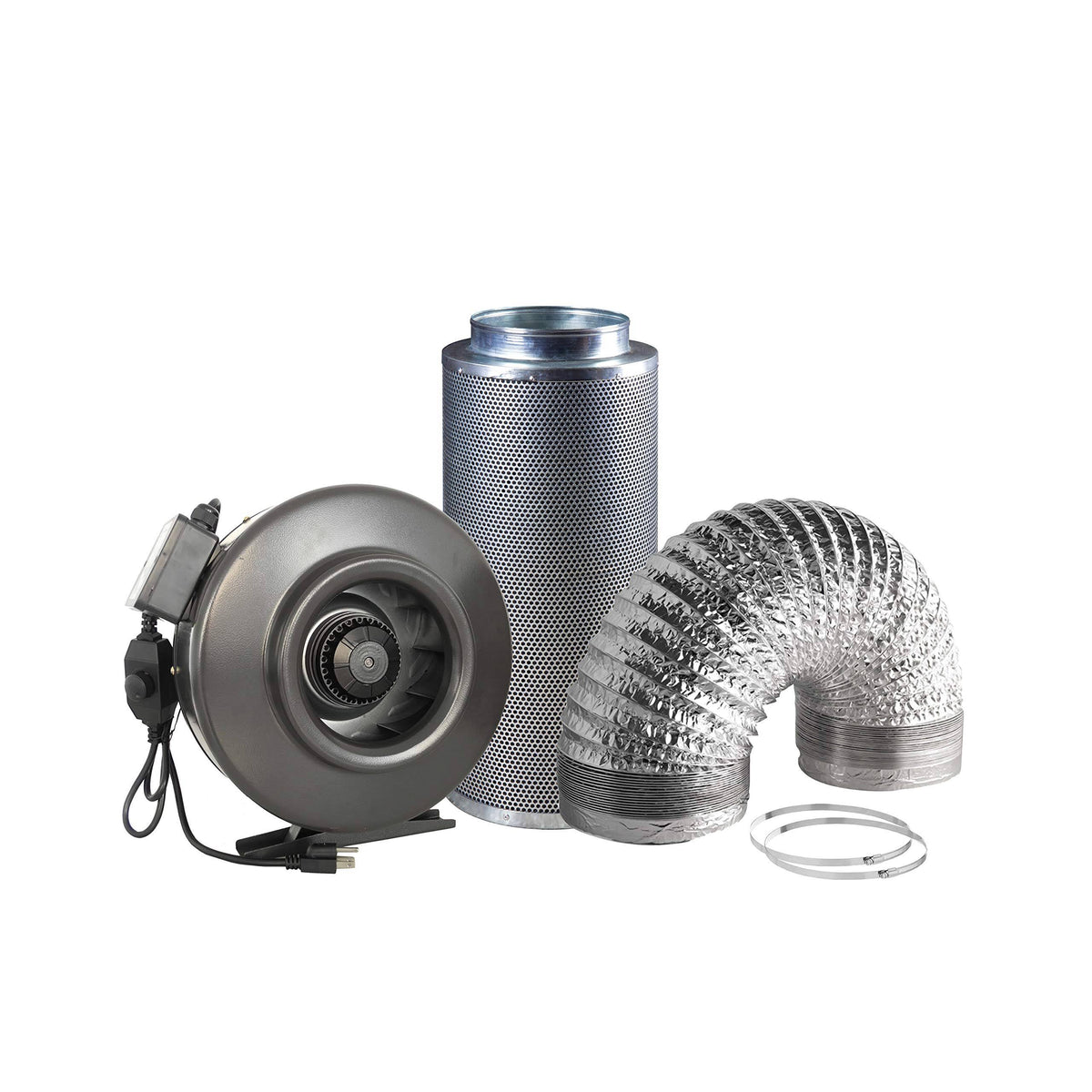 8-Inch Centrifugal Inline Duct Fan with Carbon Filter and Aluminum Ducting V8265