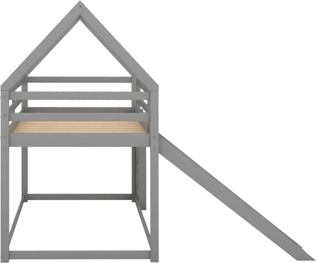 Grey Wood Bunk Bed with Slide and Ladder C9985