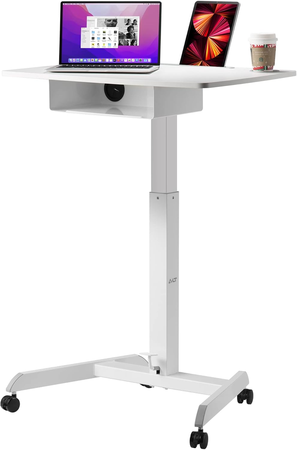 44 Height Adjustable Rolling Desk with Shelf, White C646688