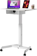 44 Height Adjustable Rolling Desk with Shelf, White C646688