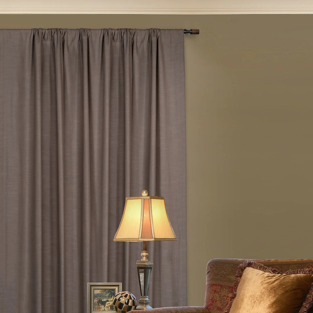 Matte Black Single Curtain Rod with Maple Wood Cylinder Finials 36"-66" P909177
