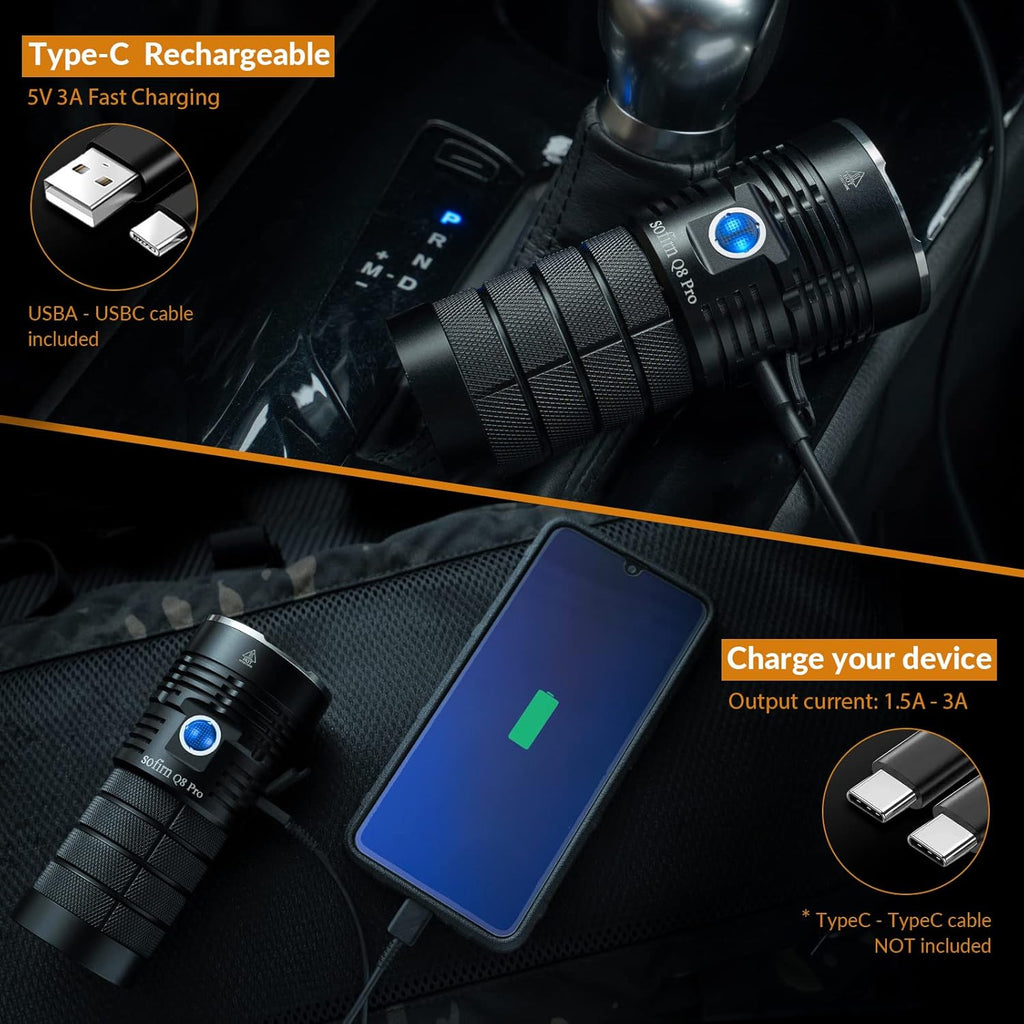 Rechargeable Flashlight 11000 Lumen with 4 x CREE XHP50.2 LEDs C140