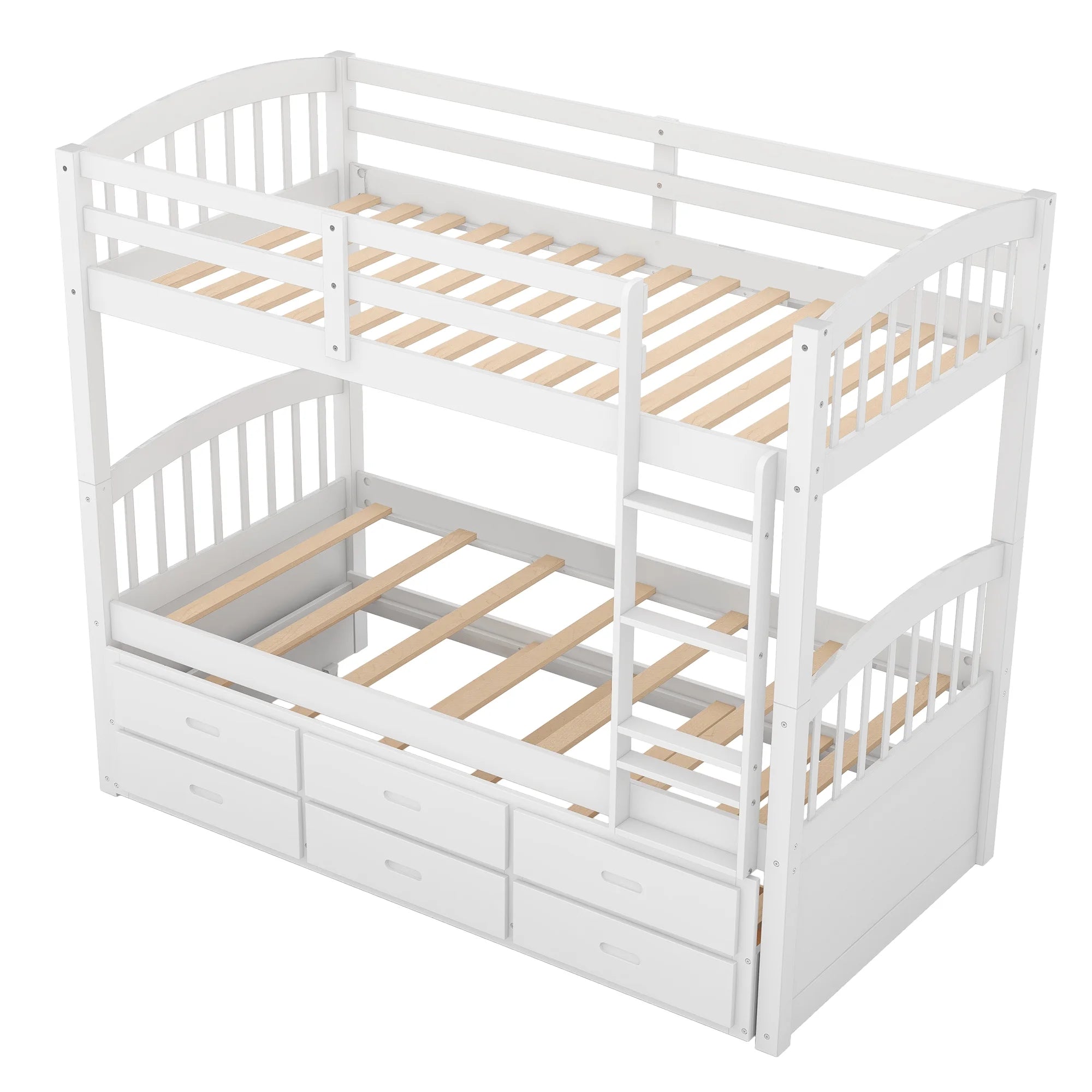 Twin Over Twin Wood Bunk Bed with Trundle and Drawers S883