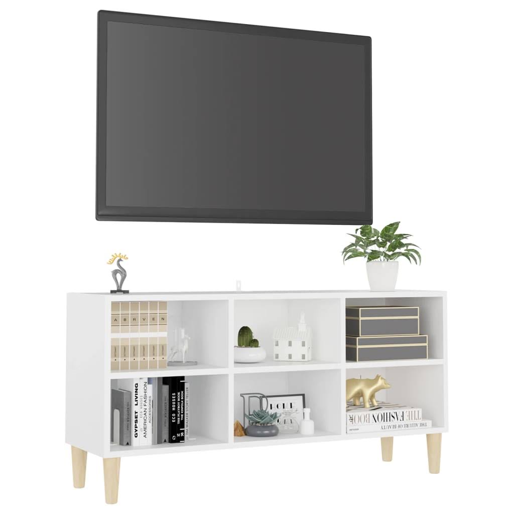 White TV Cabinet with Solid Wood Legs D5369