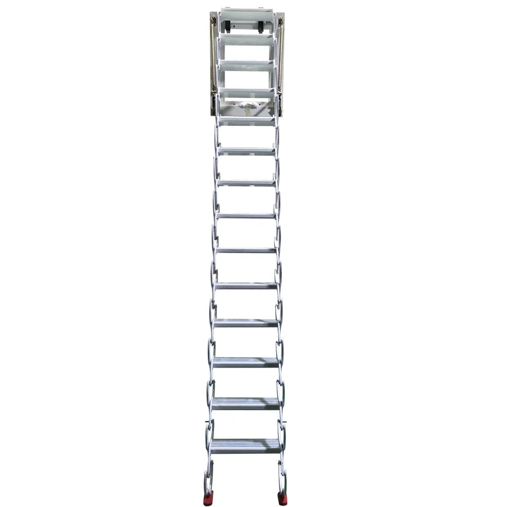 White 11.5ft 14 Steps Wall Mounted Folding Ladder Stairs G924