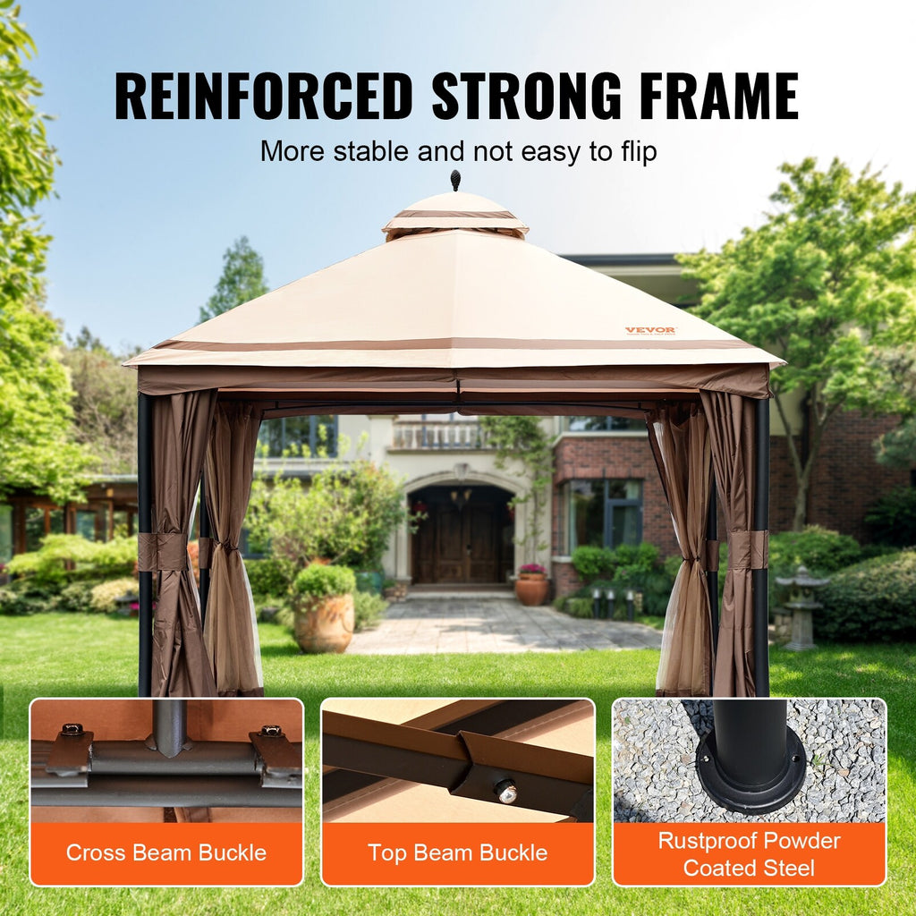 10x13ft Patio Gazebo with Mosquito Net, Metal Frame O30141