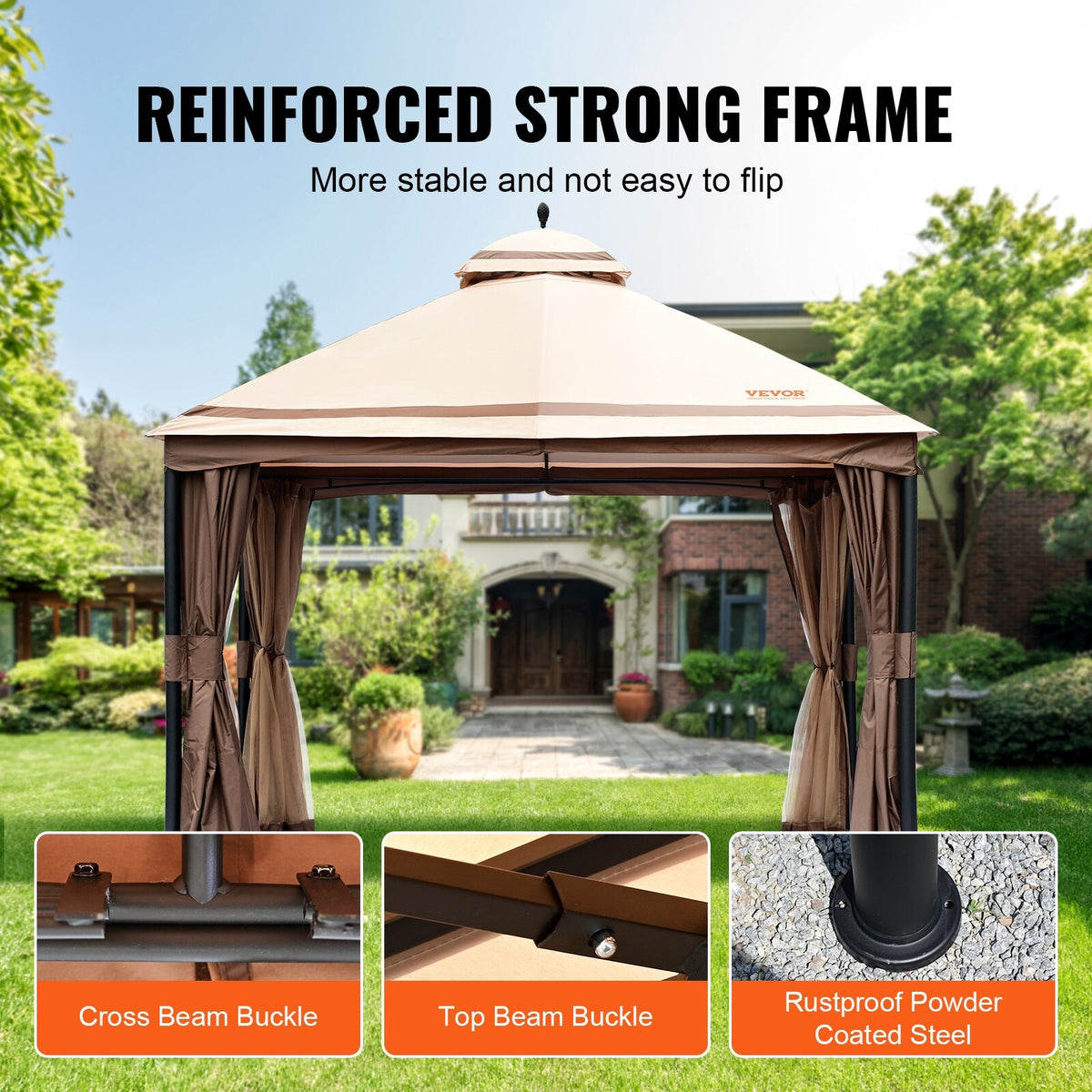 10x13ft Patio Gazebo with Mosquito Net, Metal Frame O30141