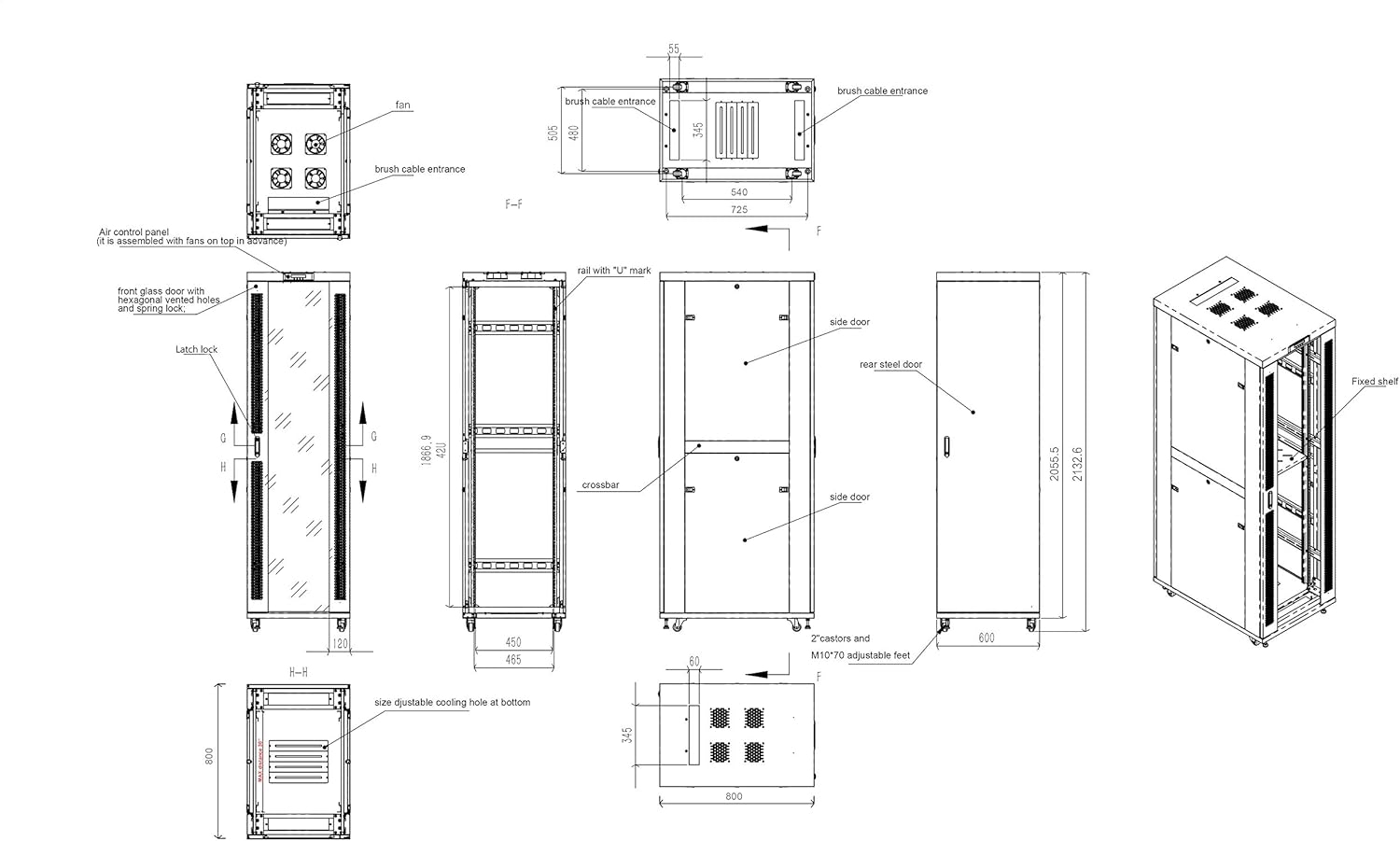 42U Locking Server Rack Cabinet Enclosure on Wheels with Shelf and Cooling Fan O590