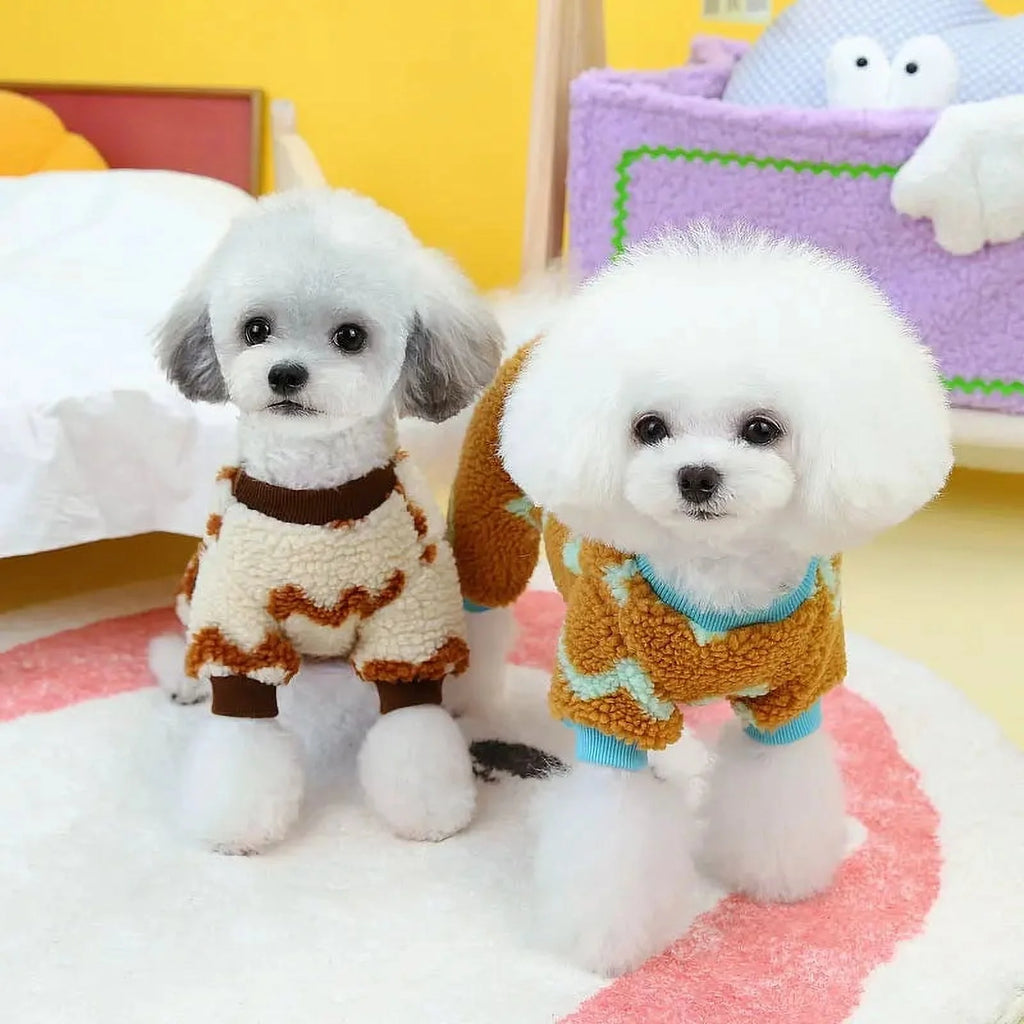 Beige Brown Coral Velvet Four-Legged Dog Jumpsuit O35894