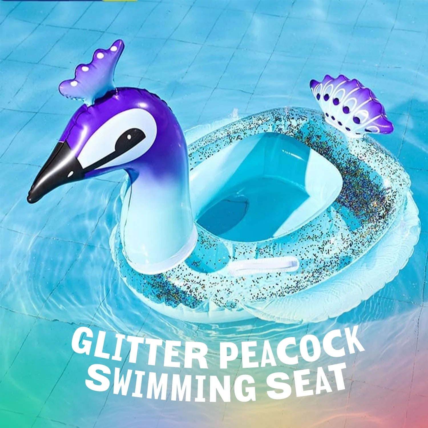 48" Peacock Pool Float Glitter Inflatable Swim Ring R910