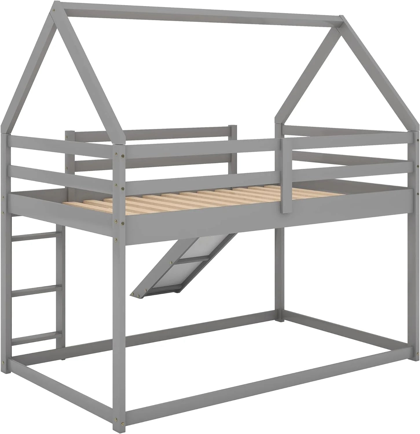 Grey Wood Bunk Bed with Slide and Ladder C9985