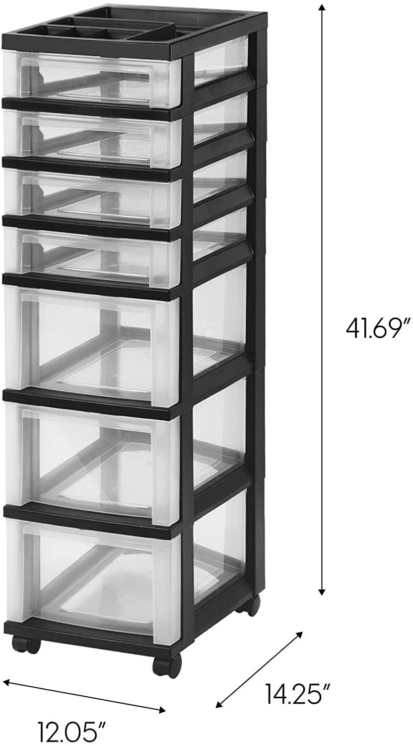 7 Drawer Rolling Cart with Organizer Top (Black) C2752