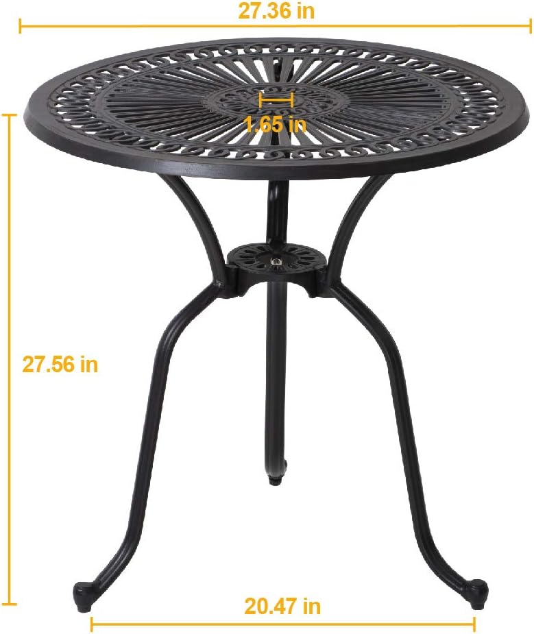Black Cast Aluminum Round Patio Bistro Table with Umbrella Hole U692530
