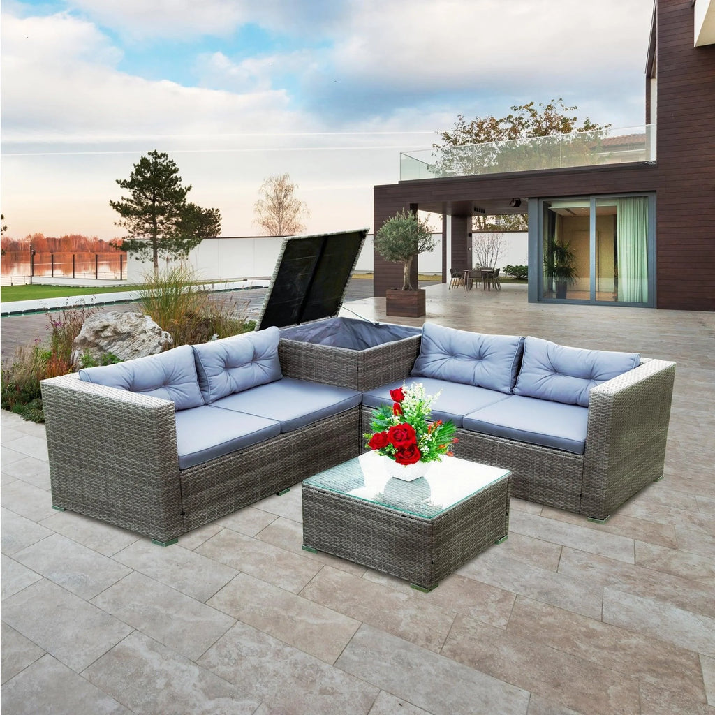 4 Piece Patio Sectional Wicker Rattan Outdoor Furniture Sofa Set Grey G791484