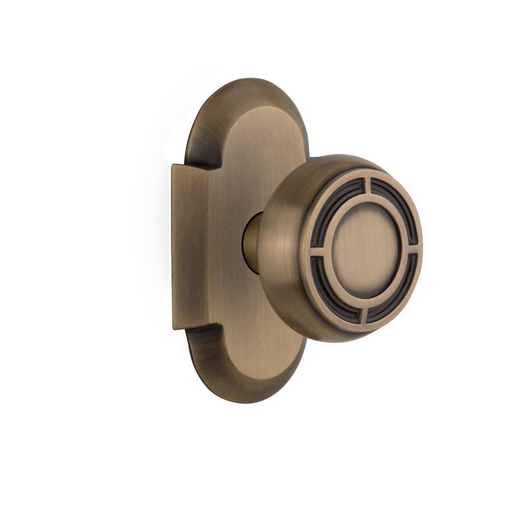 Mission Privacy Door Knob with Cottage Plate Antique Brass V316