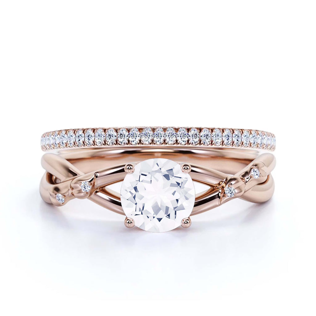 10k Solid Rose Gold Diamond Moissanite Engagement Ring with Matching Band V28585