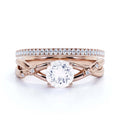 10k Solid Rose Gold Diamond Moissanite Engagement Ring with Matching Band V28585