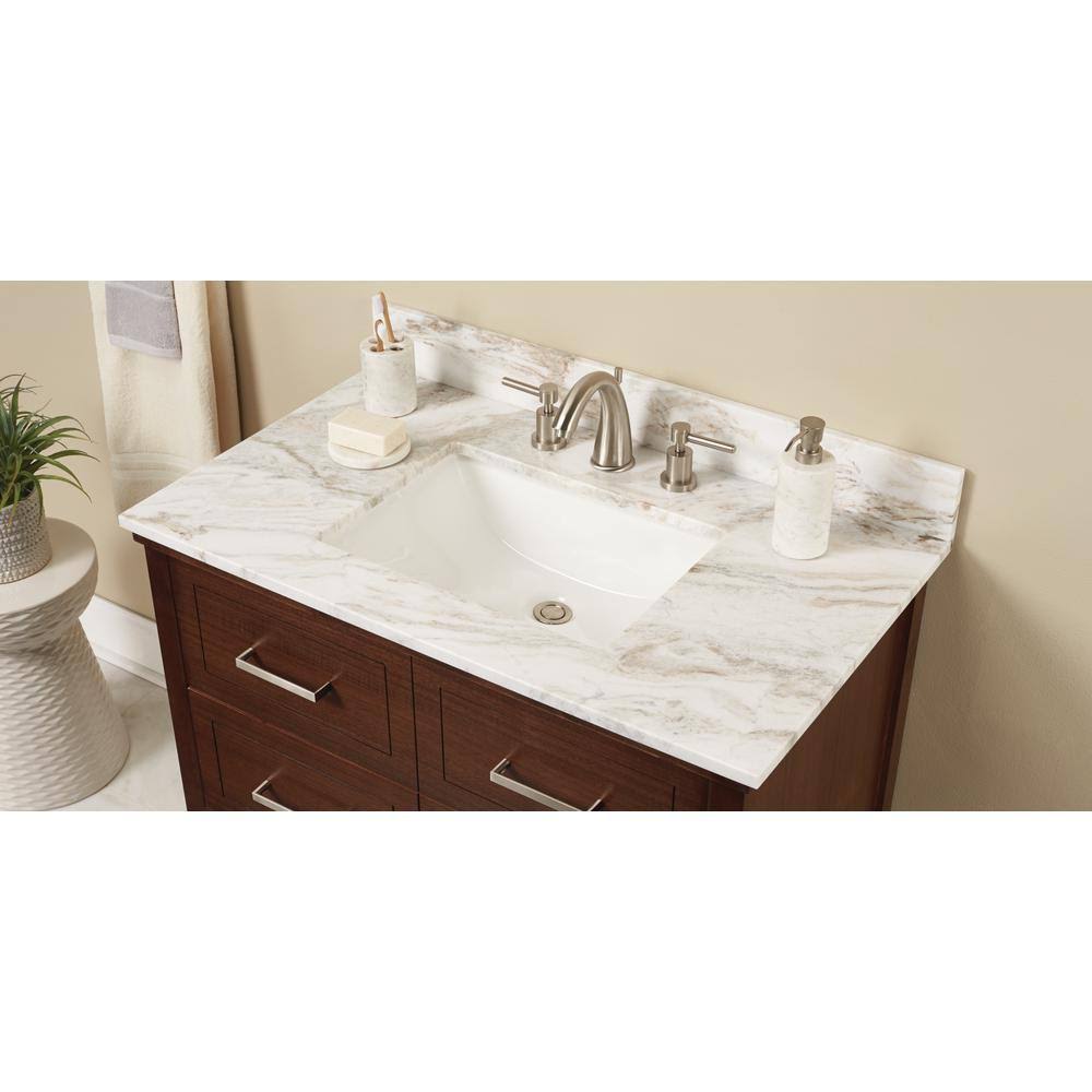 Marble Single Sink Vanity Top with White Sink O67979
