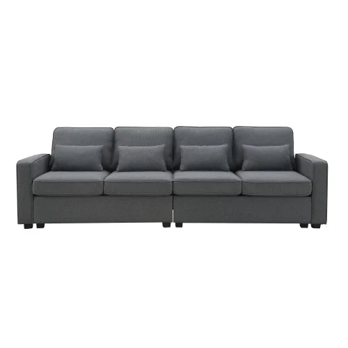 Linen Fabric Sofa with Armrest Pockets and 4 Pillows Q754355