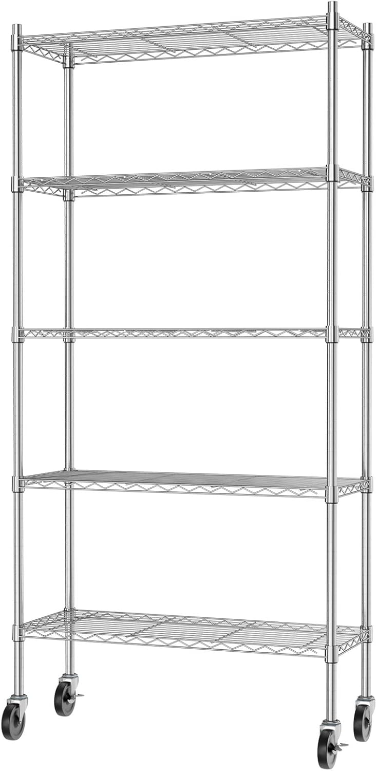 4 Tiers Rolling Cart Utility Racks Adjustable Wire Metal Shelving A445973