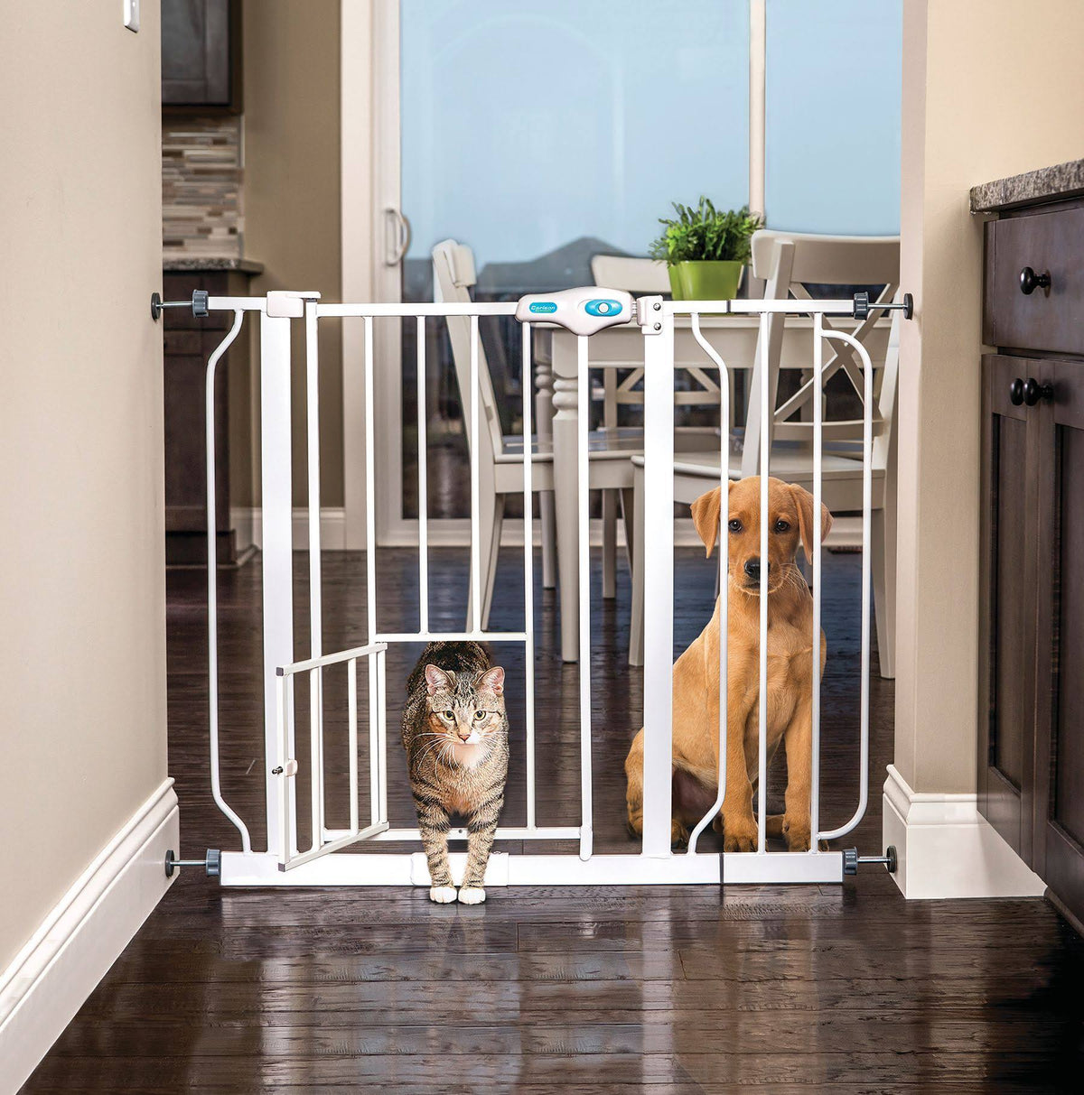 Extra Wide Pet Gate with Small Pet Door L66852