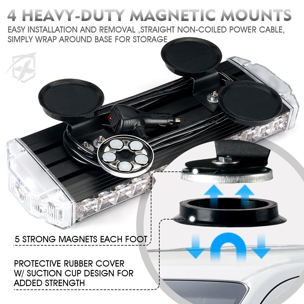 White Amber Emergency Rooftop Strobe Light with Magnetic Mount F1157