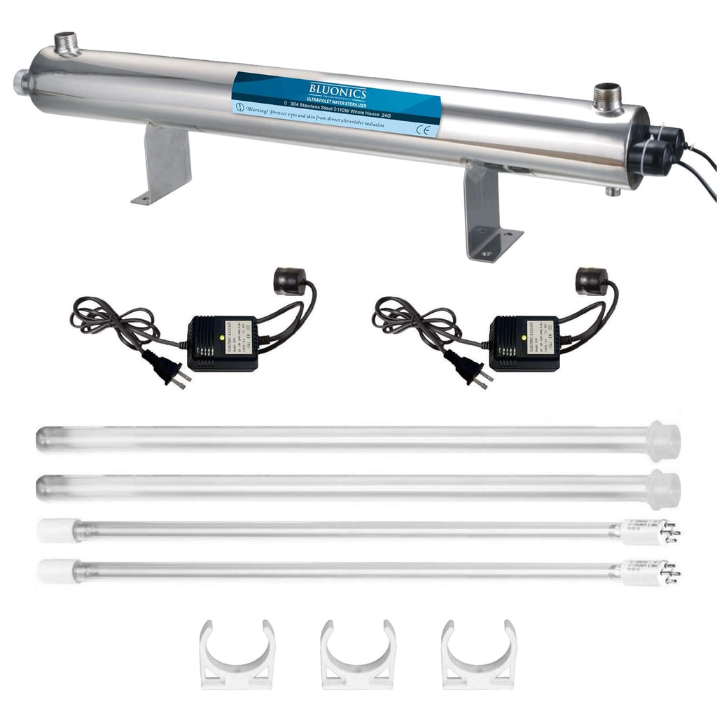 Complete Well Water Solution with UV, Sediment, Carbon Filter Purifier System 24GPM with Three Housing, 40 Mic Pre Filter and Extra Filter Replacement C5515