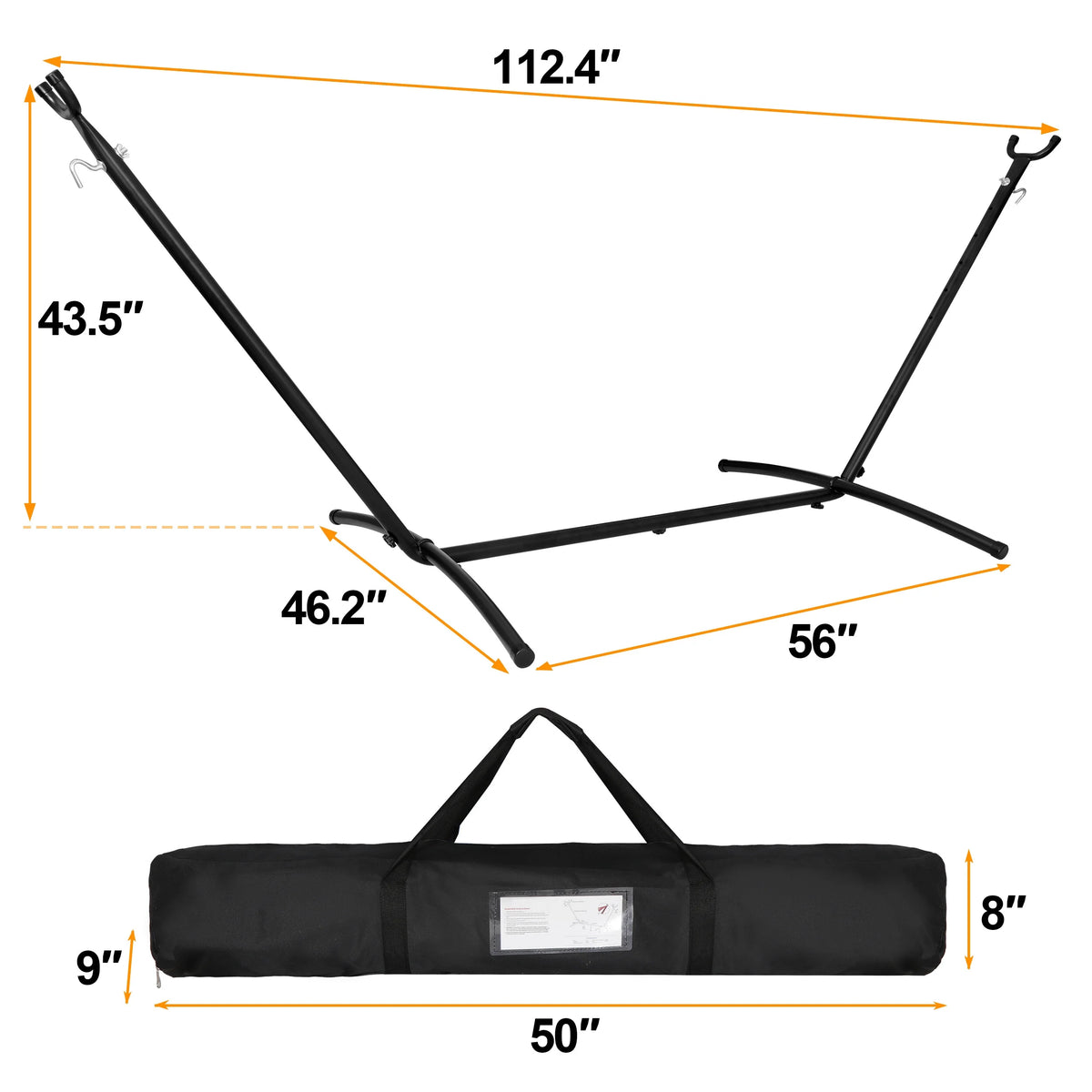 450lbs Portable Double Hammock Stand with Carry Bag W322723