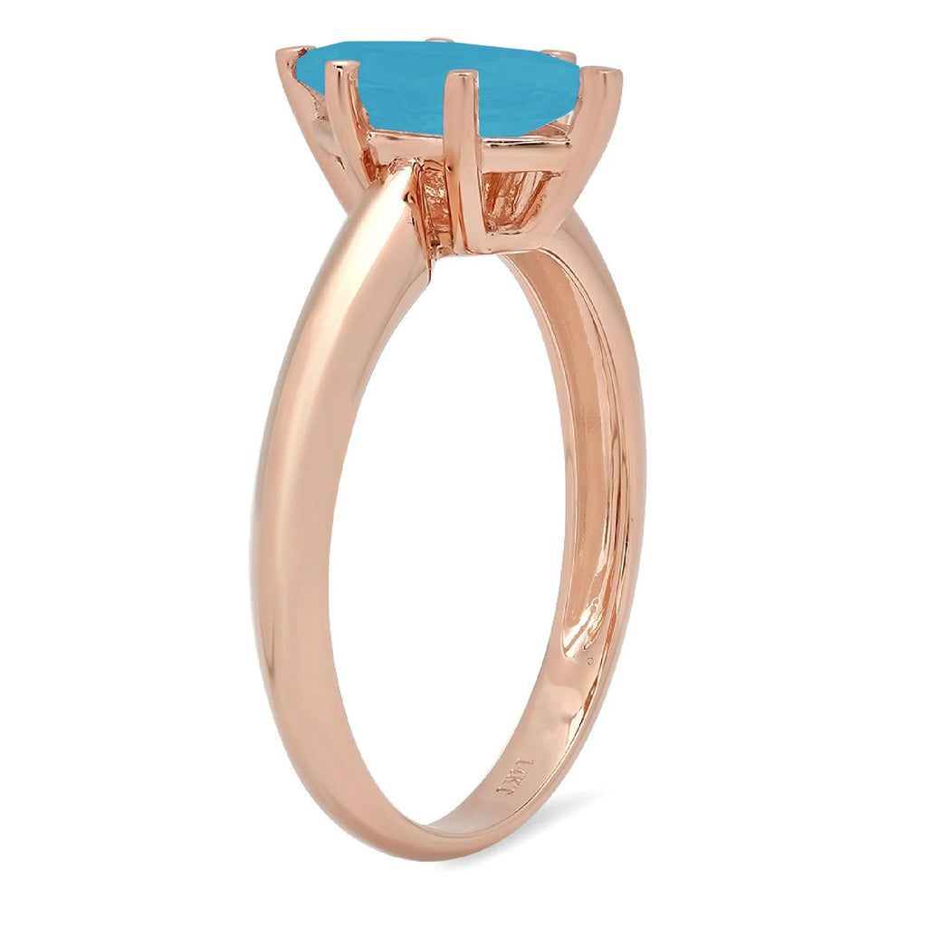 Marquise Cut Blue Simulated Turquoise Rose Gold Solitaire Ring Size 10.5 N203
