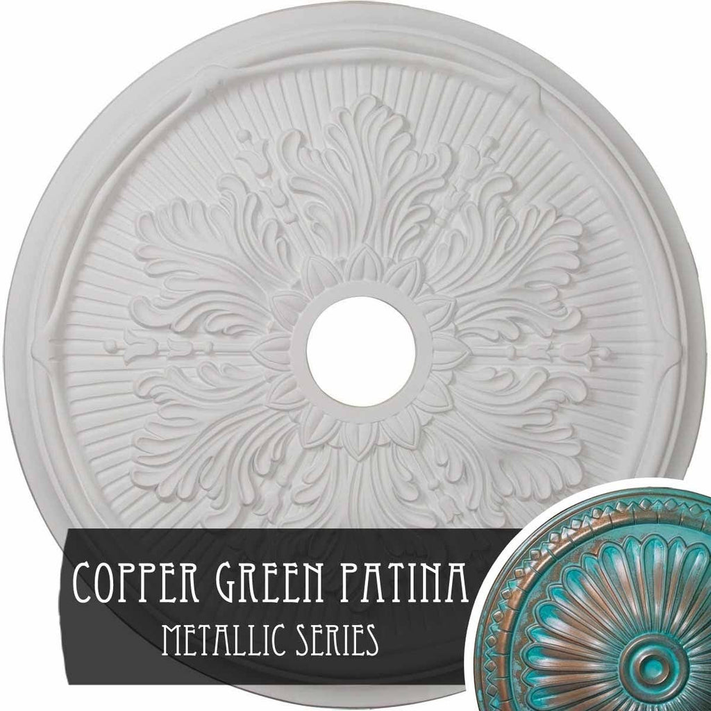 23 3/4x22OD x 3 5/8x22ID x 1 7/8x22P Hand-Painted Copper Green Patina Ceiling Medallion K585019