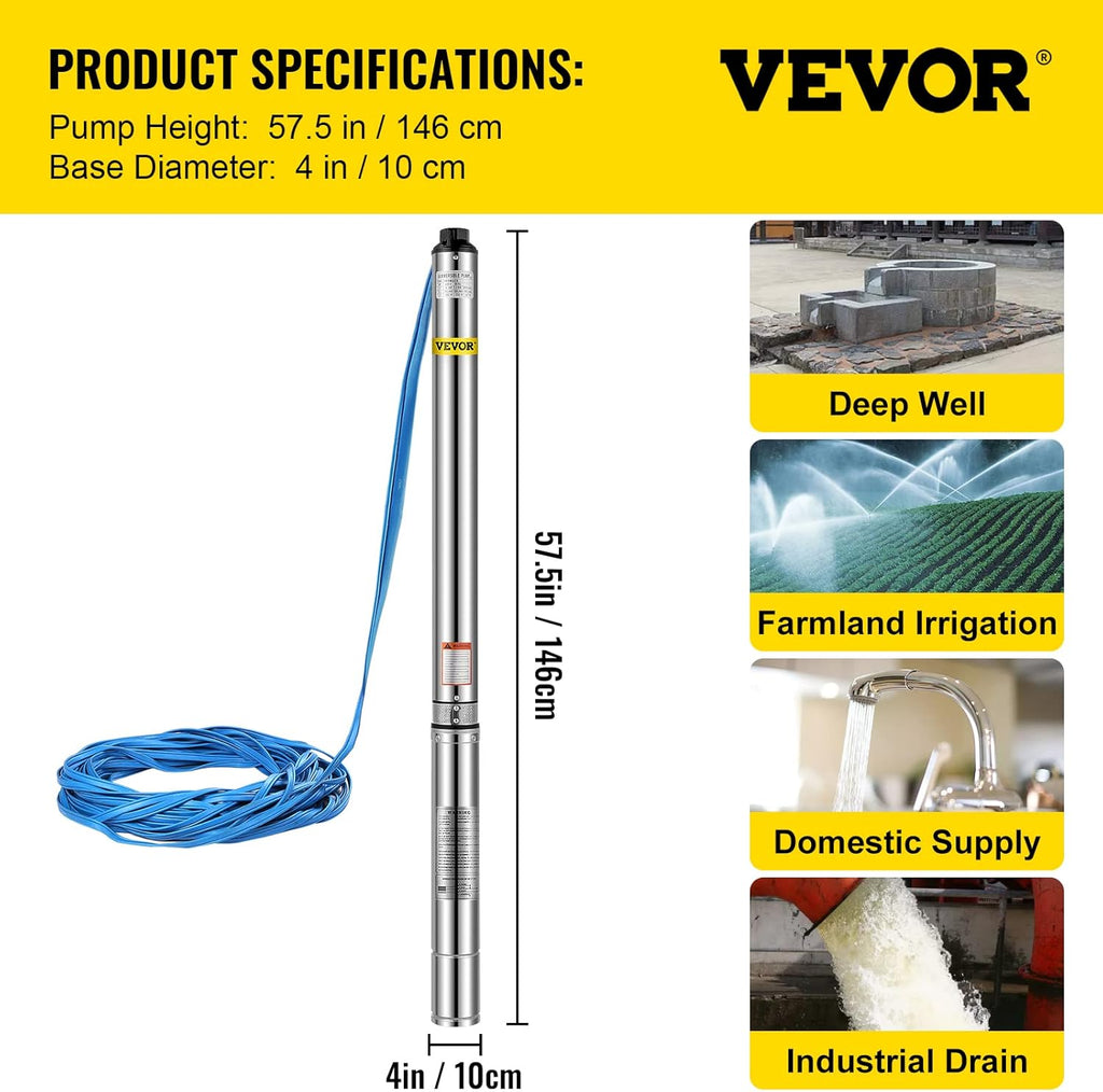 Stainless Steel Submersible Well Pump 3 HP 220V 42GPM H126632