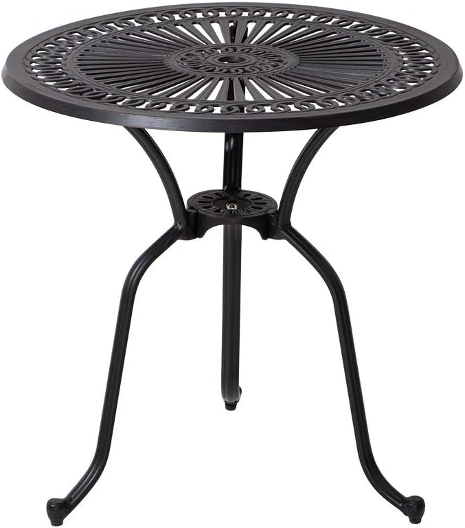 Black Cast Aluminum Round Patio Bistro Table with Umbrella Hole U692530
