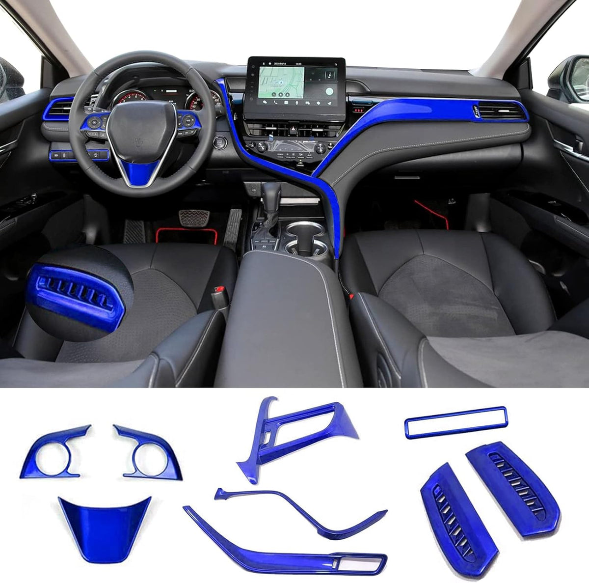 Blue 10Pcs Car Interiors Instrument Panel Center Console Moulding Trim Air Outlet Cover Wheel Accessories L925