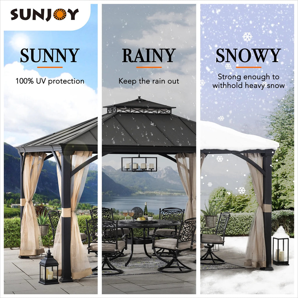 Black 2-Tier Aluminum Hardtop Gazebo with Netting O9251